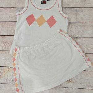 New York & Company White and Orange Argyle Skirt Set